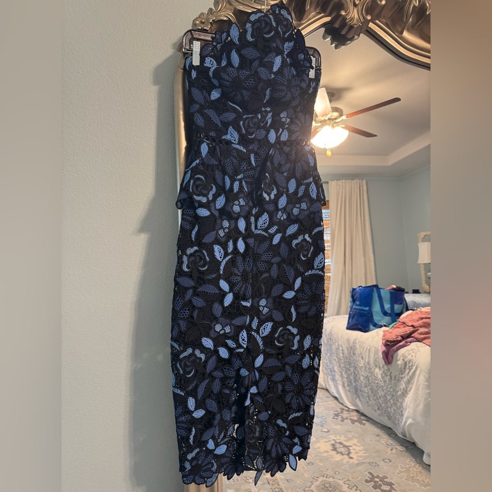 Elliott Blue and Black Lace Midi Dress - Size XS